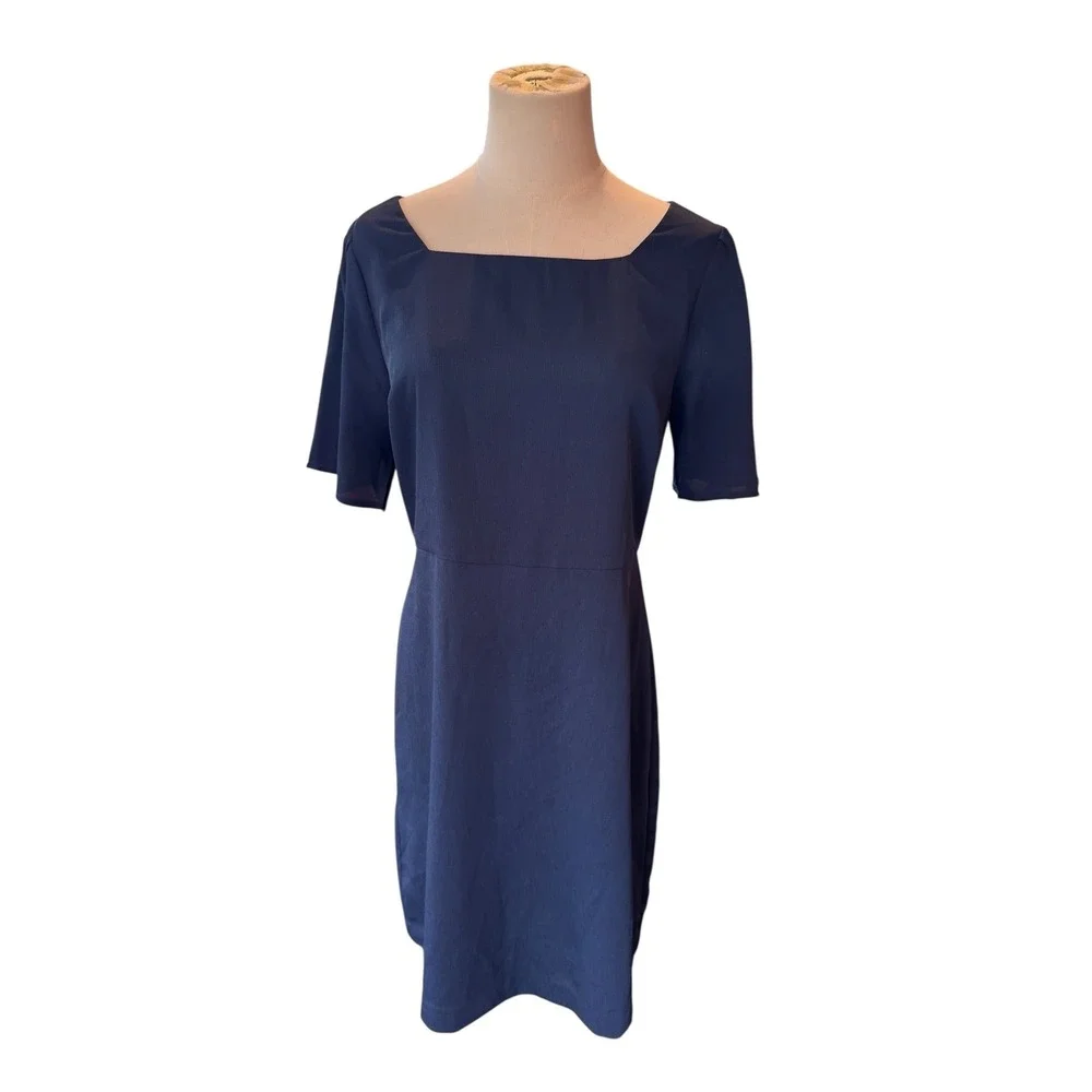 Ann Taylor Factory‎ Navy Blue Square Neck Short Sleeve Sheath Dress Size 8